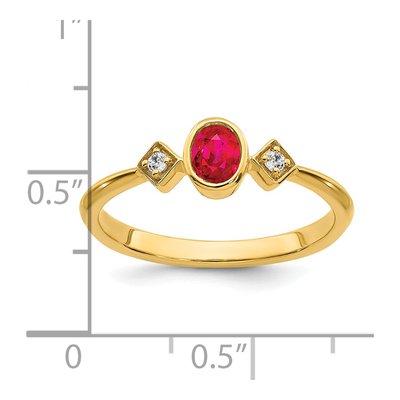 14K Yellow Gold 1/20 ct tw Ruby & Diamond Oval Bezel Ring – view 3