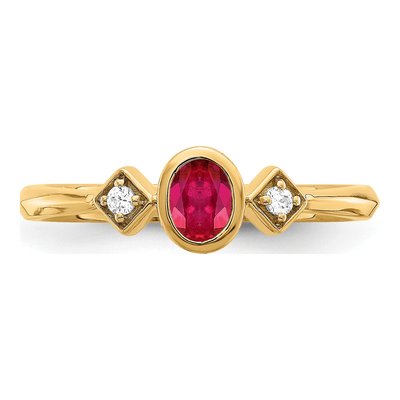 14K Yellow Gold 1/20 ct tw Ruby & Diamond Oval Bezel Ring – view 5