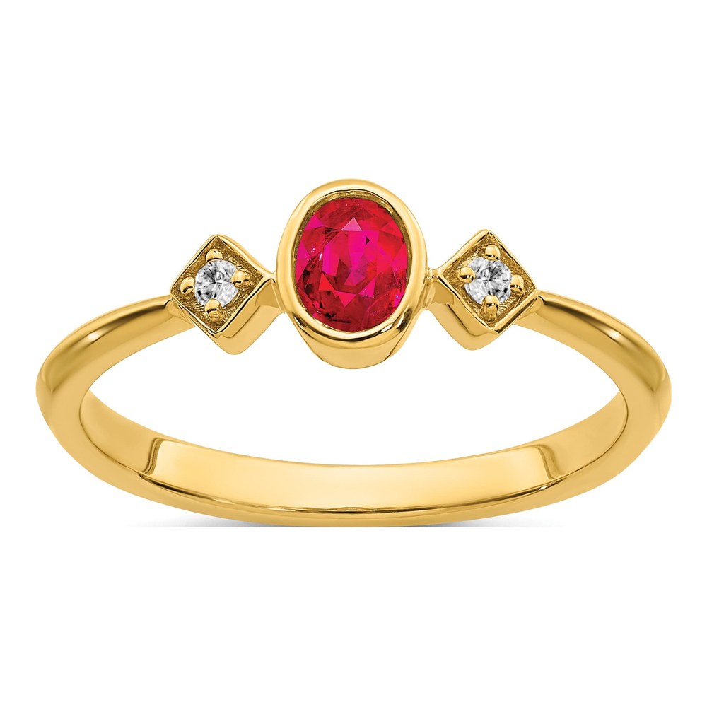 14K Yellow Gold 1/20 ct tw Ruby & Diamond Oval Bezel Ring