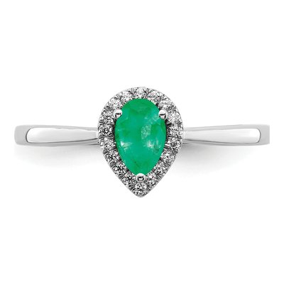 14K White Gold 1/10 ct tw Emerald & Diamond Pear Halo Ring – view 5