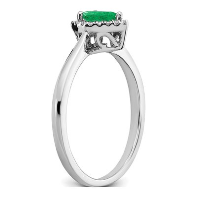 14K White Gold 1/10 ct tw Emerald & Diamond Pear Halo Ring – view 7