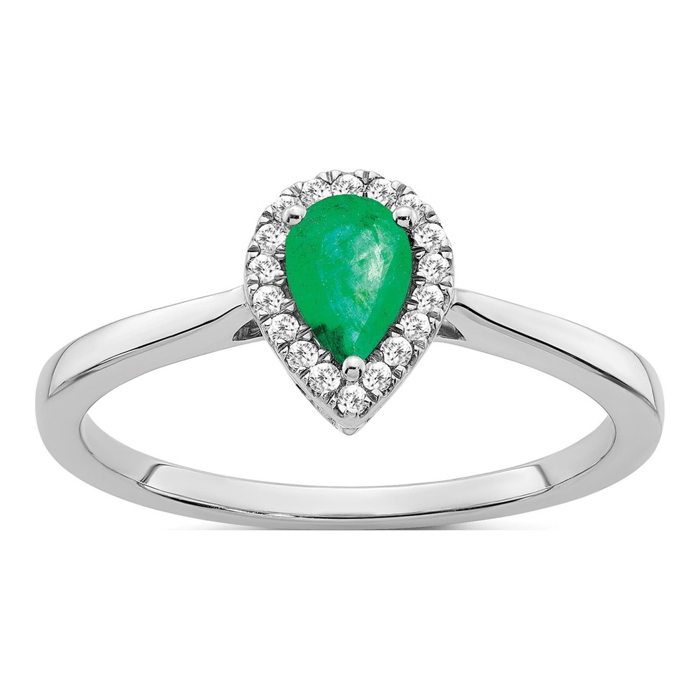 14K White Gold 1/10 ct tw Emerald & Diamond Pear Halo Ring