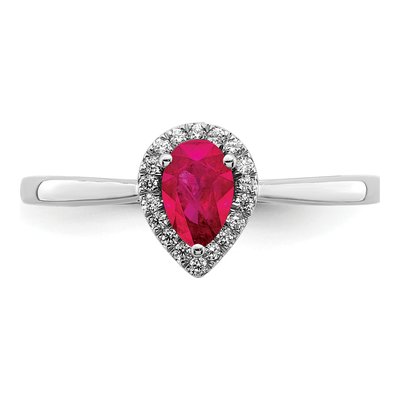 14K White Gold 1/10 ct tw Ruby & Diamond Pear Halo Ring – view 6