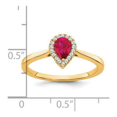 14K Yellow Gold 1/10 ct tw Ruby & Diamond Pear Halo Ring – view 4
