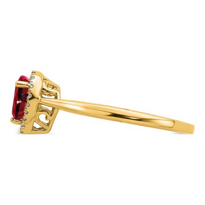 14K Yellow Gold 1/10 ct tw Ruby & Diamond Pear Halo Ring – view 5