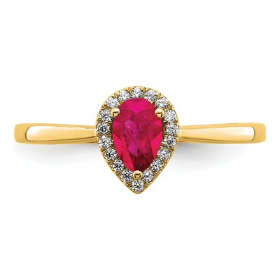 14K Yellow Gold 1/10 ct tw Ruby & Diamond Pear Halo Ring – view 6