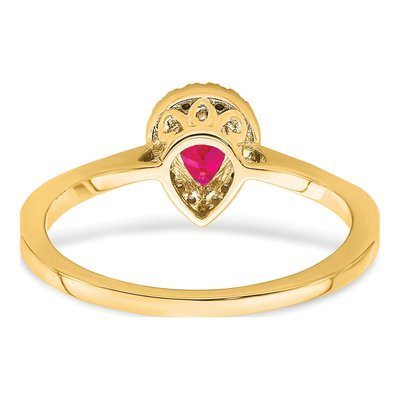 14K Yellow Gold 1/10 ct tw Ruby & Diamond Pear Halo Ring – view 7