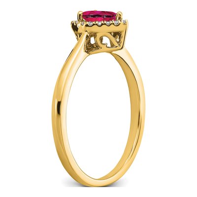 14K Yellow Gold 1/10 ct tw Ruby & Diamond Pear Halo Ring – view 8