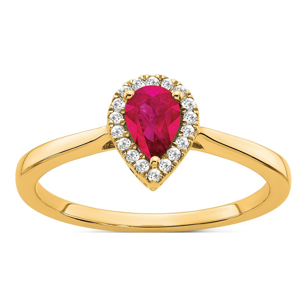 14K Yellow Gold 1/10 ct tw Ruby & Diamond Pear Halo Ring