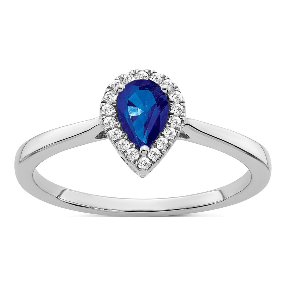 14K White Gold 1/10 ct tw Sapphire & Diamond Pear Halo Ring