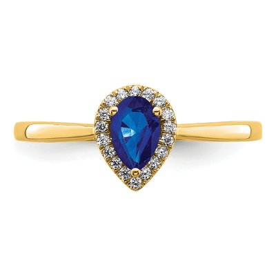 14K Yellow Gold 1/10 ct tw Sapphire & Diamond Pear Halo Ring – view 5