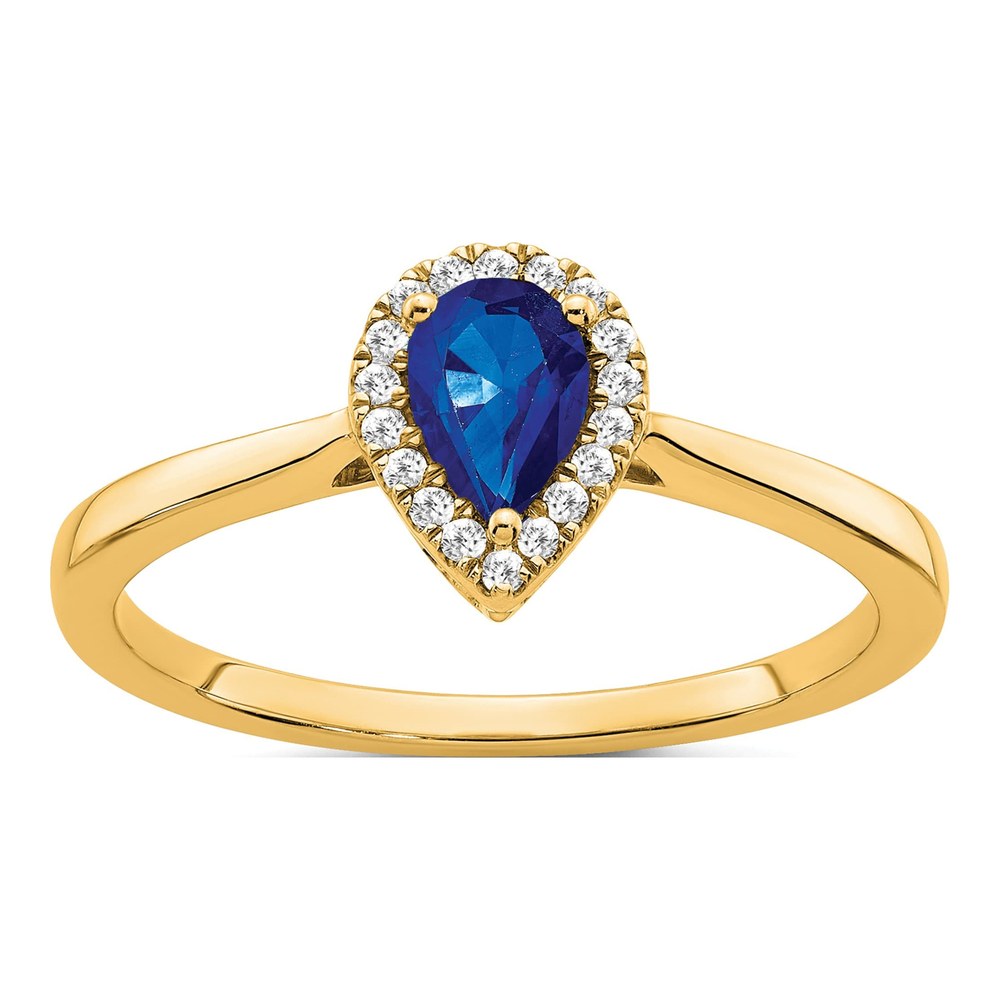 14K Yellow Gold 1/10 ct tw Sapphire & Diamond Pear Halo Ring