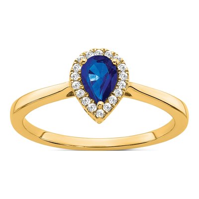 14K Yellow Gold 1/10 ct tw Sapphire & Diamond Pear Halo Ring