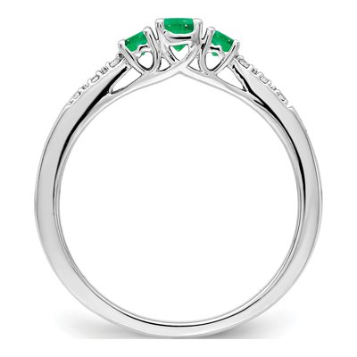 14K White Gold Emerald & Diamond 3-Stone Ring – view 2