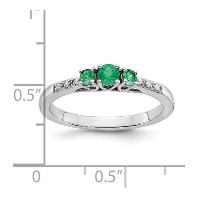 14K White Gold Emerald & Diamond 3-Stone Ring – view 3