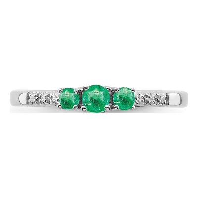 14K White Gold Emerald & Diamond 3-Stone Ring – view 5