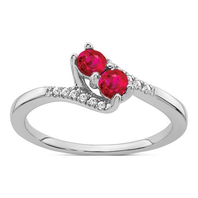 14K White Gold 1/20 ct tw Ruby & Diamond Bypass Ring