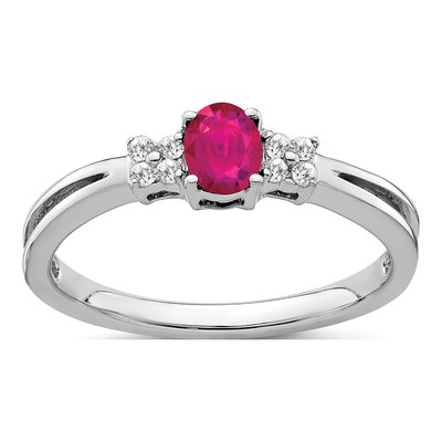 14K White Gold 1/15 ct tw Ruby & Diamond Oval Ring