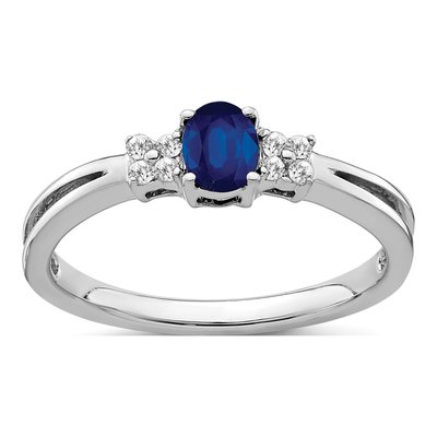 14K White Gold 1/15 ct tw Sapphire & Diamond Oval Ring