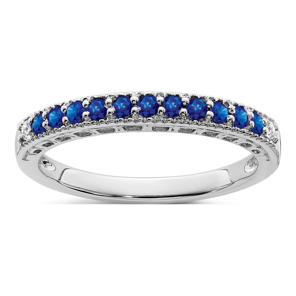 14K White Gold Diamond & Blue Sapphire Band Ring
