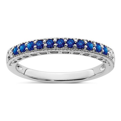14K White Gold Diamond & Blue Sapphire Band Ring
