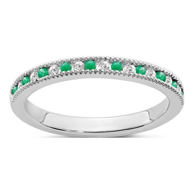 14K White Gold 1/10 ct tw Emerald & Diamond Ring