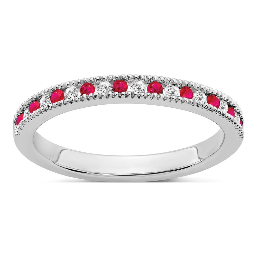 14K White Gold 1/10 ct tw Ruby & Diamond Channel Ring