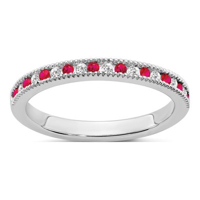 14K White Gold 1/10 ct tw Ruby & Diamond Channel Ring