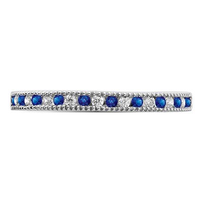 14K White Gold Diamond and Sapphire Wedding Band – view 6
