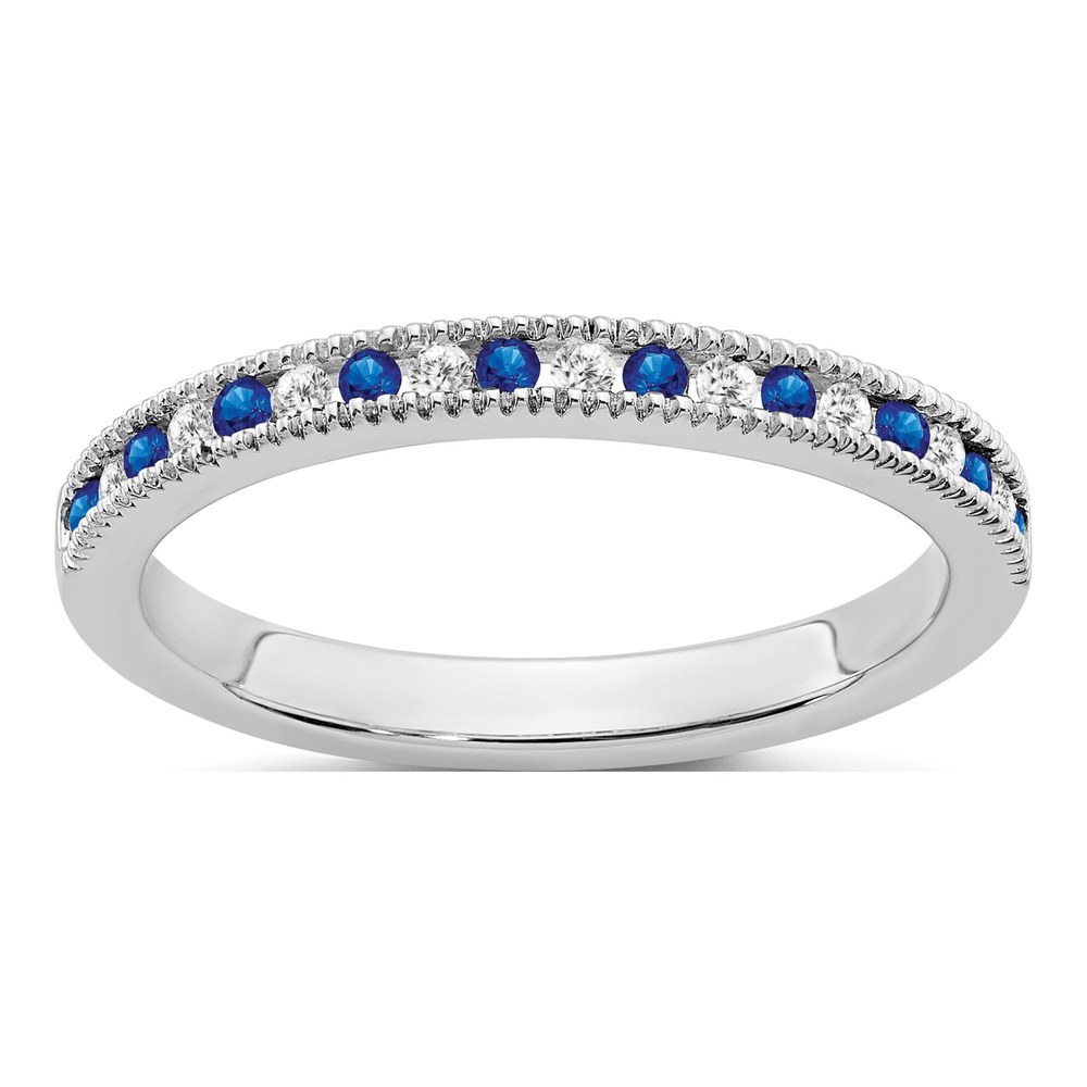 14K White Gold Diamond and Sapphire Wedding Band