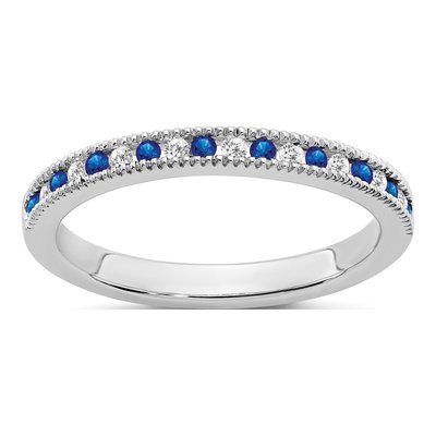 14K White Gold Diamond and Sapphire Wedding Band