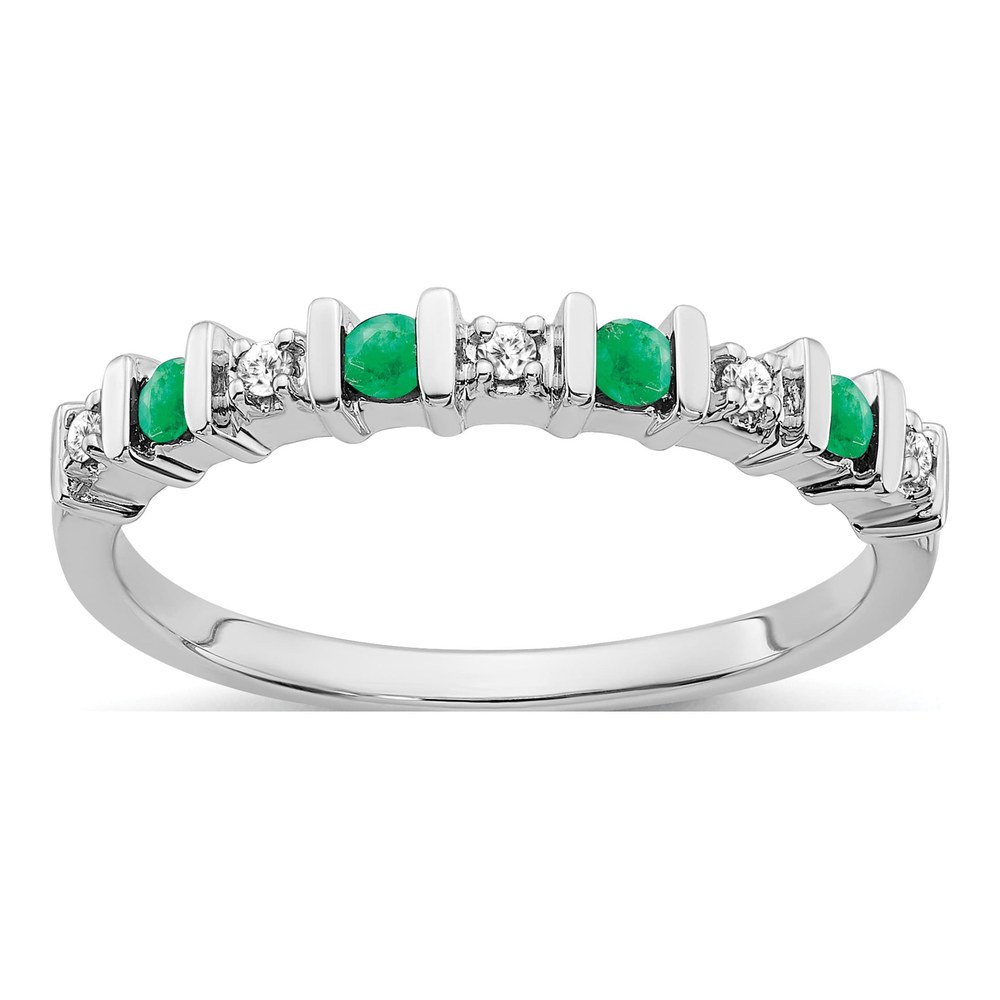 14K White Gold 1/20 ct tw Emerald & Diamond Tapered Ring