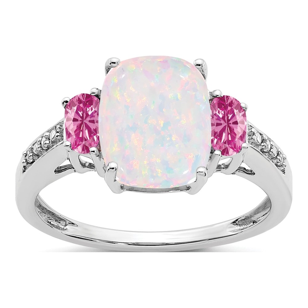 14K White Gold Lab-Created Opal & Diamond Ring