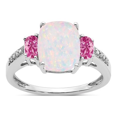 14K White Gold Lab-Created Opal & Diamond Ring