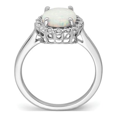14K White Gold 1/15 ct tw Lab-Created Opal & Diamond Oval Halo Ring – view 3