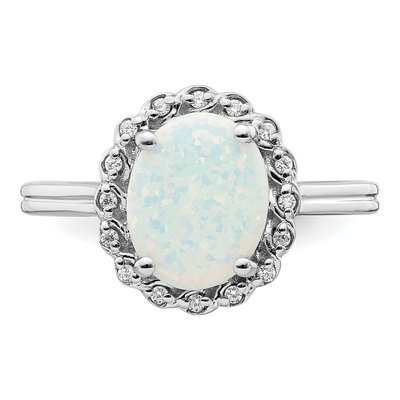 14K White Gold 1/15 ct tw Lab-Created Opal & Diamond Oval Halo Ring – view 6
