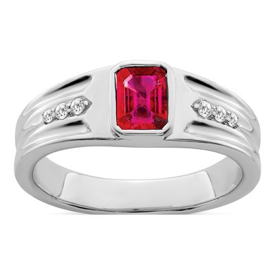 14K White Gold 1/10 ct tw Ruby & Diamond Emerald-Cut Ring