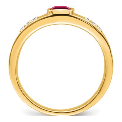 Men's 14K Yellow Gold 1/10 ct tw Ruby & Diamond Emerald-Cut Ring – view 3
