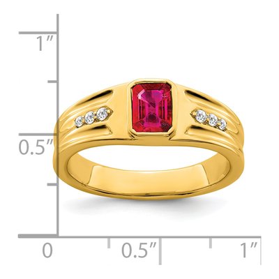Men's 14K Yellow Gold 1/10 ct tw Ruby & Diamond Emerald-Cut Ring – view 4