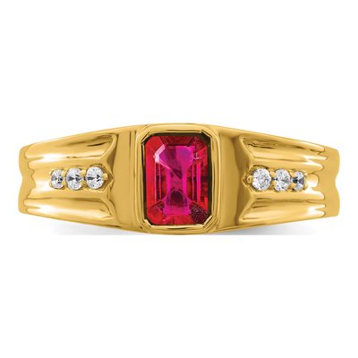 Men's 14K Yellow Gold 1/10 ct tw Ruby & Diamond Emerald-Cut Ring – view 6
