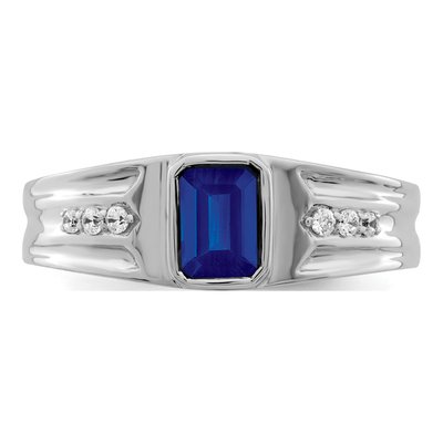 14K White Gold 1/10 ct tw Lab-Created Sapphire & Diamond Emerald-Cut Ring – view 5