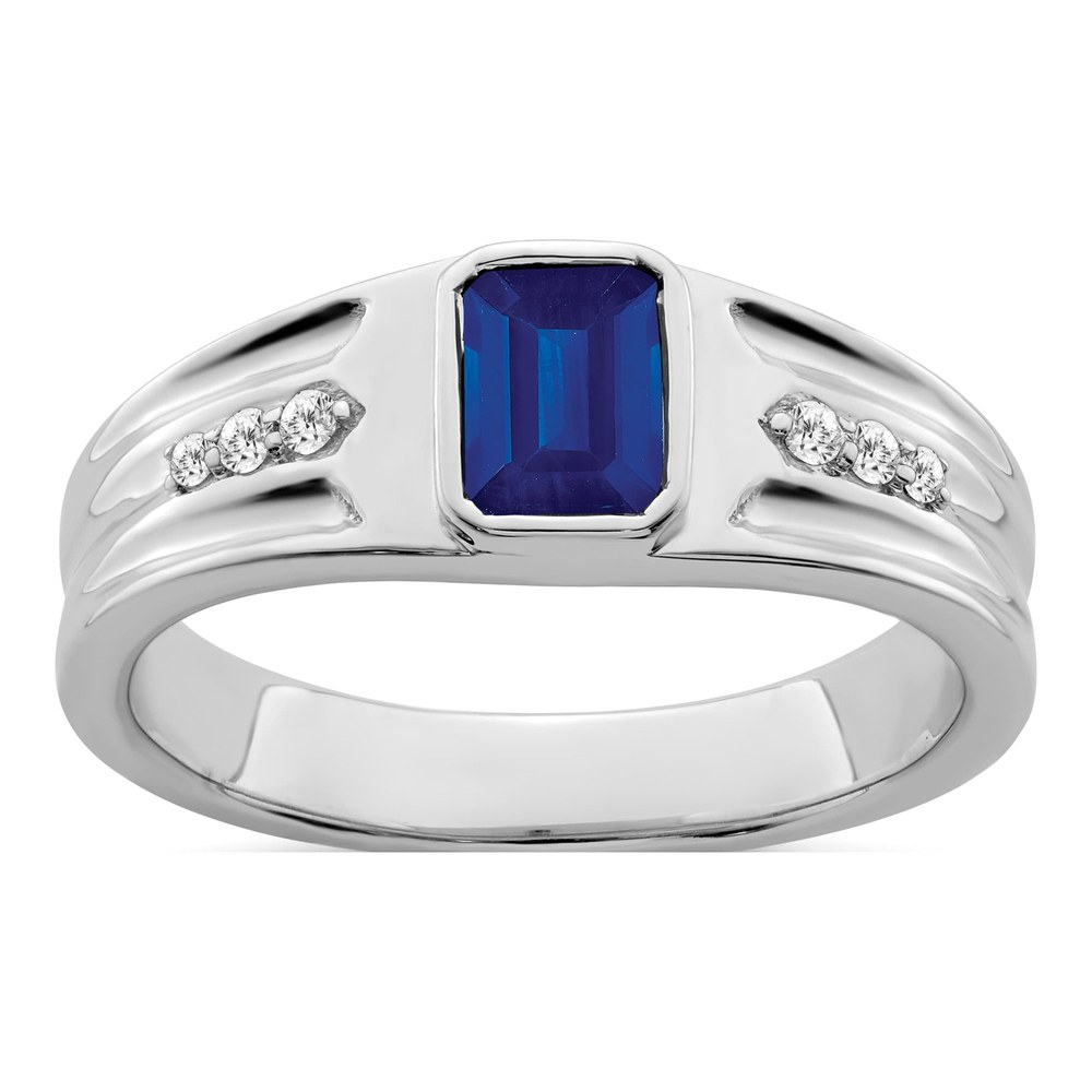 14K White Gold 1/10 ct tw Lab-Created Sapphire & Diamond Emerald-Cut Ring