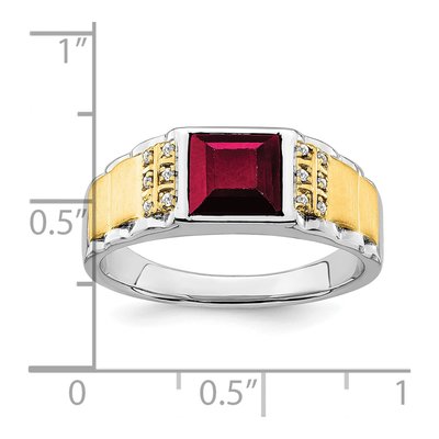 Men's 14K Two-Tone Gold 1/20 ct tw Lab-Created Ruby & Diamond Square Ring – view 3