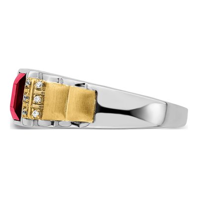 Men's 14K Two-Tone Gold 1/20 ct tw Lab-Created Ruby & Diamond Square Ring – view 4