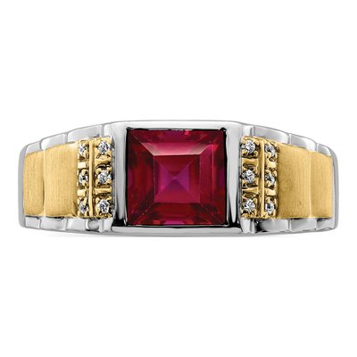 Men's 14K Two-Tone Gold 1/20 ct tw Lab-Created Ruby & Diamond Square Ring – view 5