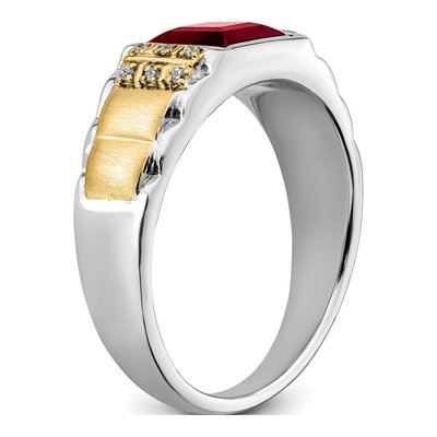 Men's 14K Two-Tone Gold 1/20 ct tw Lab-Created Ruby & Diamond Square Ring – view 7