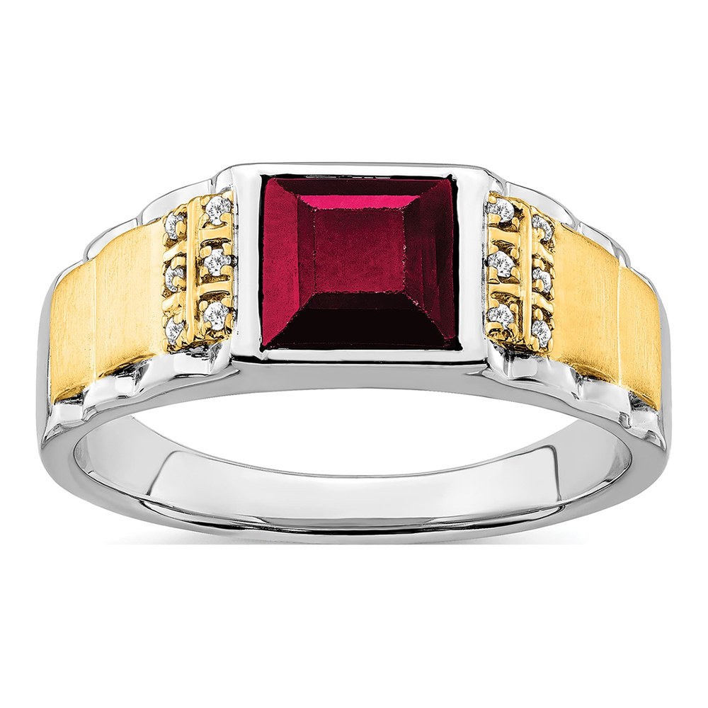 Men's 14K Two-Tone Gold 1/20 ct tw Lab-Created Ruby & Diamond Square Ring