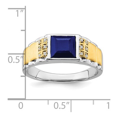 Men's 14K Two-Tone Gold 1/20 ct tw Lab-Created Sapphire & Diamond Square Ring – view 3