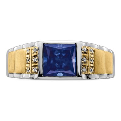 Men's 14K Two-Tone Gold 1/20 ct tw Lab-Created Sapphire & Diamond Square Ring – view 5