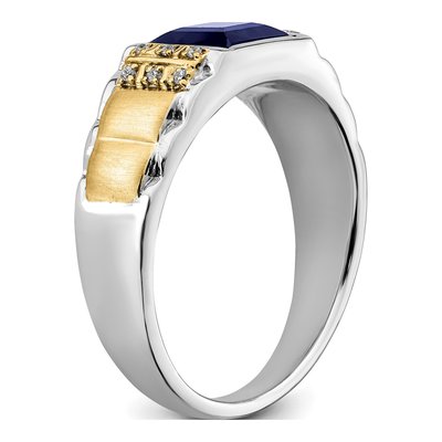 Men's 14K Two-Tone Gold 1/20 ct tw Lab-Created Sapphire & Diamond Square Ring – view 7